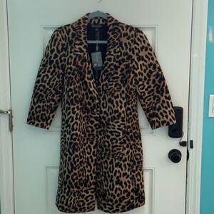 Leopard Print Women's Long Blazer Coat